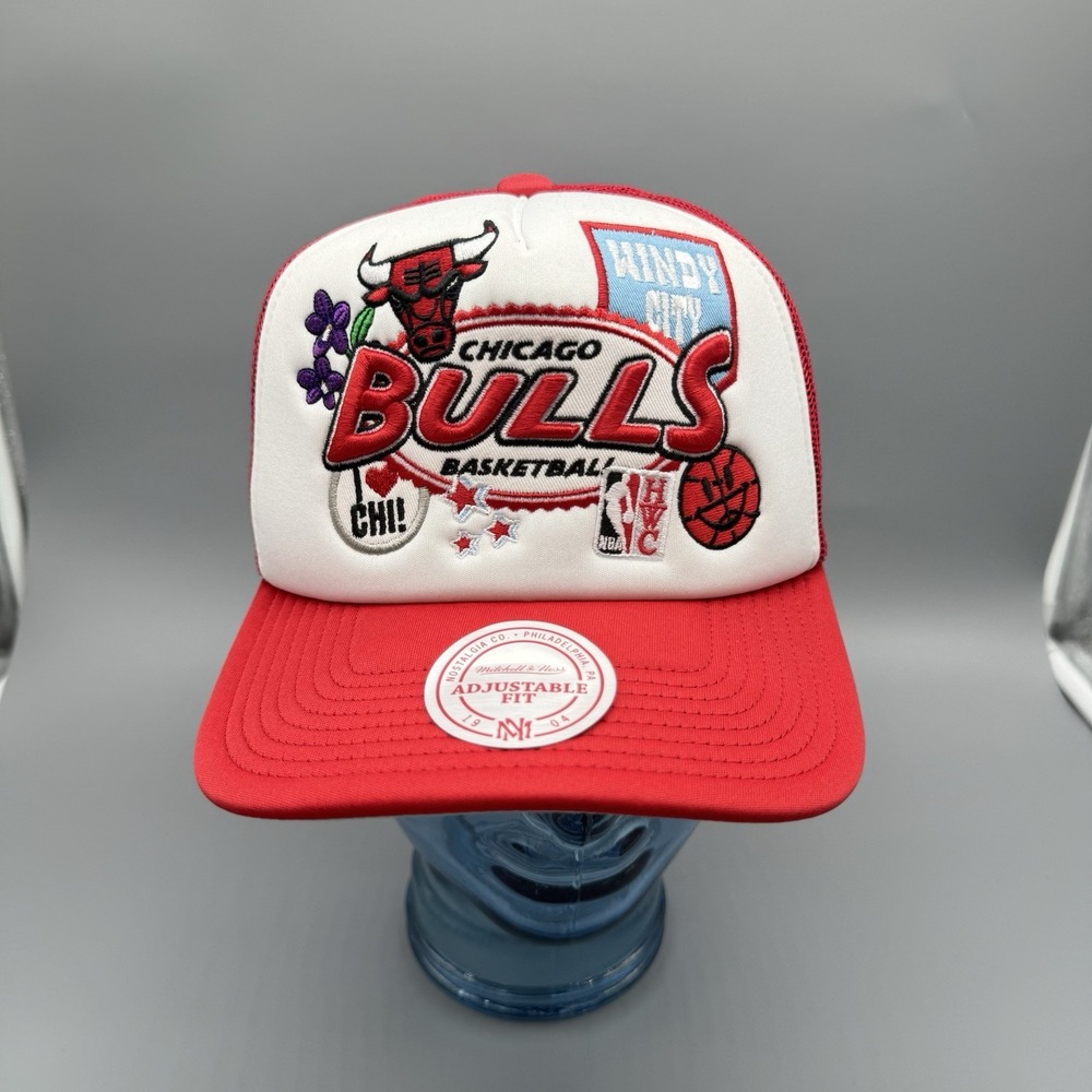 Mitchell & Ness Chicago Bulls Snapback Red White Hat HWC Windy City Mesh Cap NEW